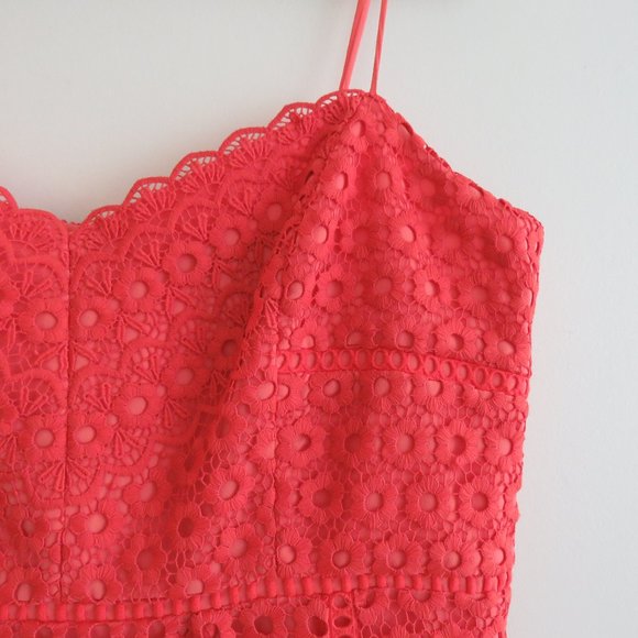 J.CREW Peach Coral Daisy Lace Spaghetti Strap Midi Dress - Size US 14 - Picture 5 of 16
